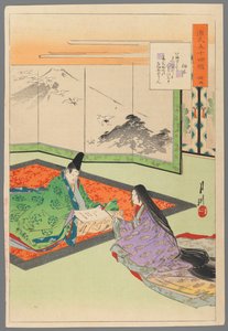 Hoofdstuk 36, uitzicht op prins Genji uit de serie Verhalen van de Genji, 1893 door Ogata Gekko